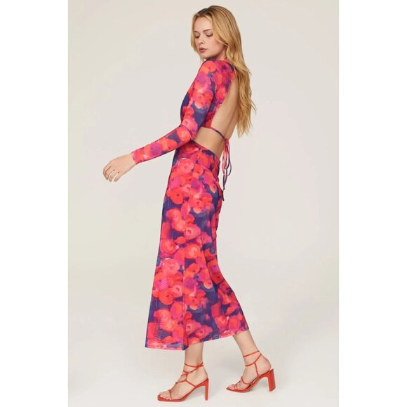 Louna Pink Blue Floral Cutout Midi Dress – Size M - Picture 8 of 16